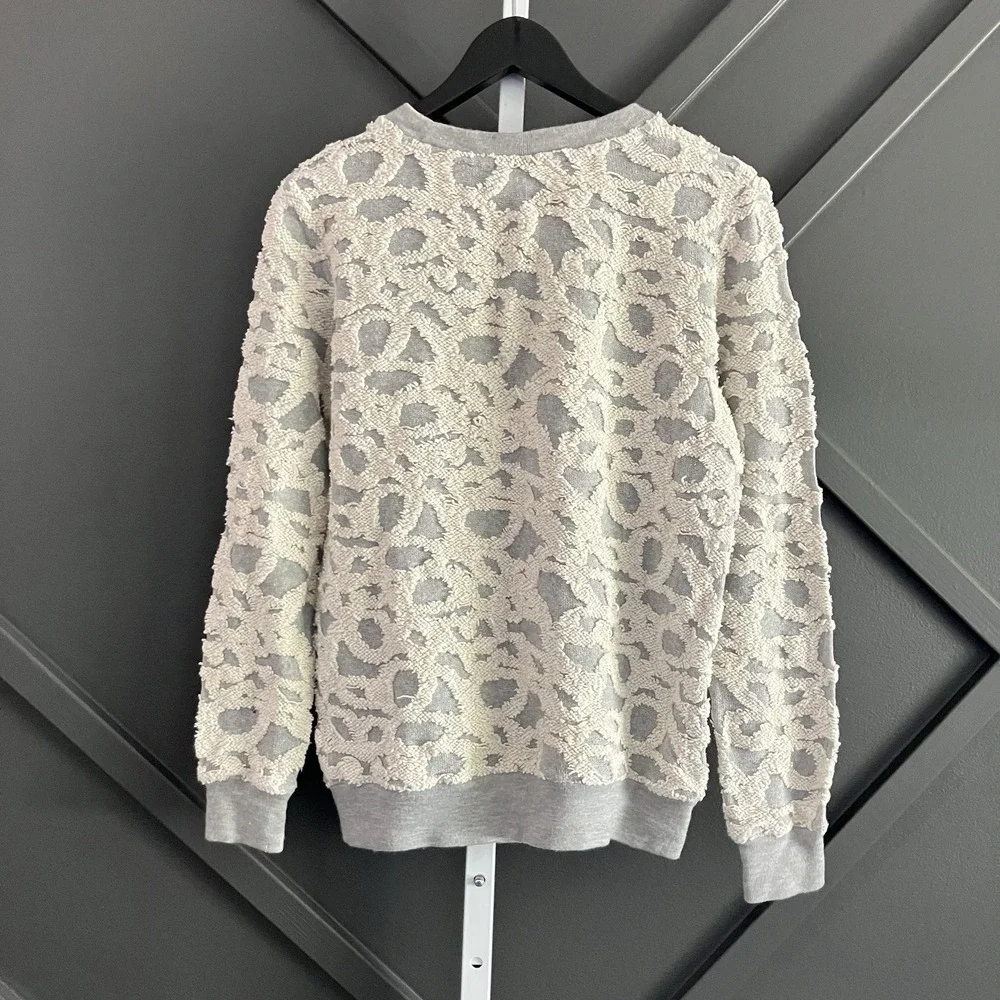 Club Monaco Textured Sweatshirt Women's Small Gray Cream Merino Wool Trim